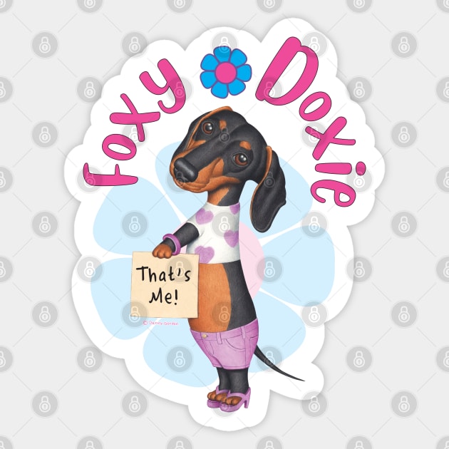 Foxy Doxie Black Dachshund Sticker by Danny Gordon Art